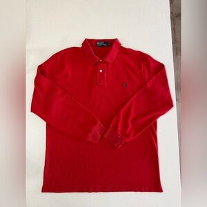 Ralph Lauren Men's Red Long-Sleeve Polo Shirt with Embroidered Pony